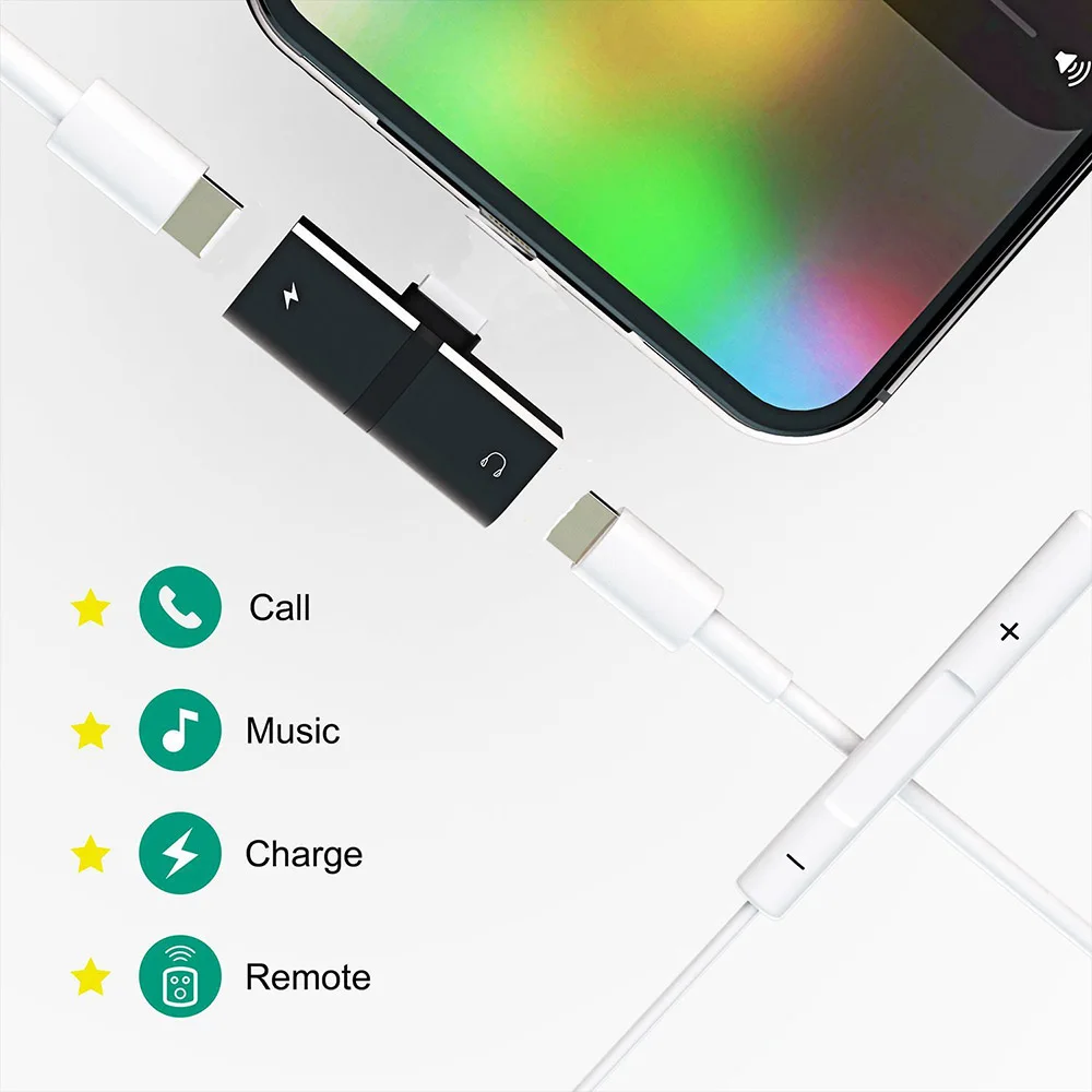 Аудио адаптер для iPhone 7 8 Plus X XR XS MAX Зарядка 2 в 1 Кабель конвертер наушники гарнитура