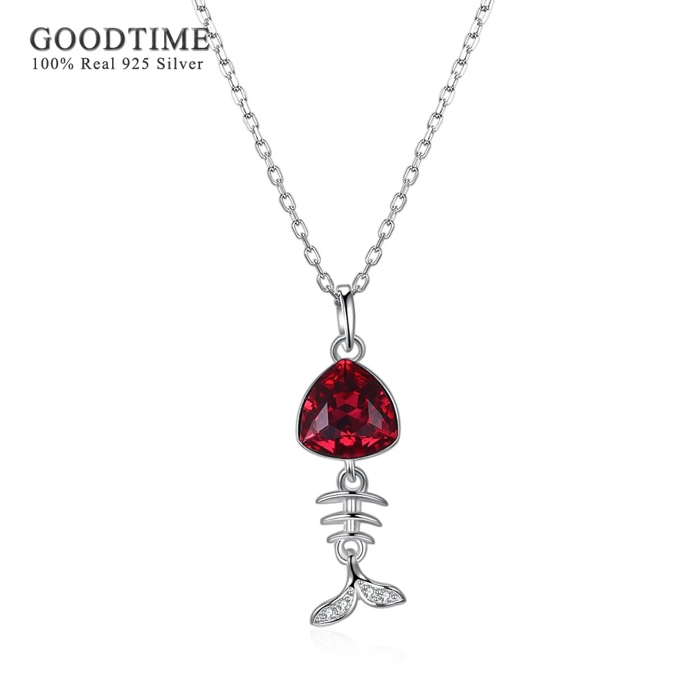 

Necklace 925 Sterling Silver Jewelry Classic Red Crystal Necklace Christmas Explosion Lovely Cute Fish Crystal Pendant Necklaces