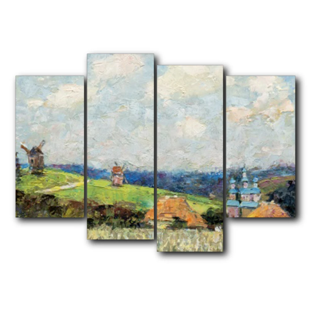 

Laeacco Pastoral Clouds Houses Canvas Oil Poster And Prints Living Room House Wall Decor Art Painting Home Decoration Picture
