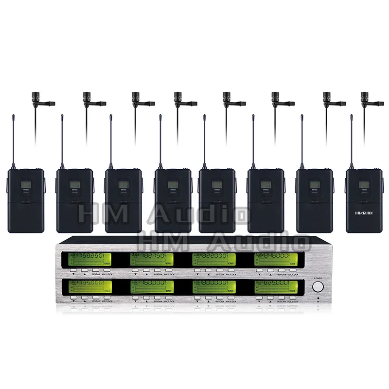 구매 새로운 고품질 전문 AWT800 8 채널 핸드 헬드 무선 마이크 전문 Lavalier 클립 마이크 헤드셋