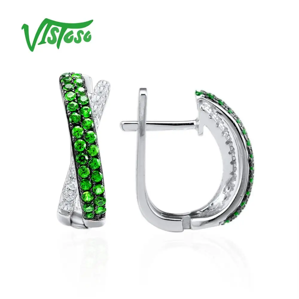 VISTOSO 925 Круглые серьги гвоздики из стерлингового серебра с зеленым шпинелем