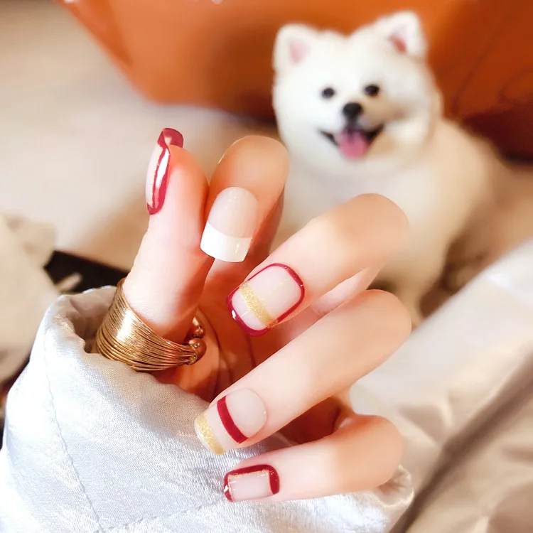 Высокое качество 24 шт./лот красный Ложные nail квадратная голова Короткие Стиль