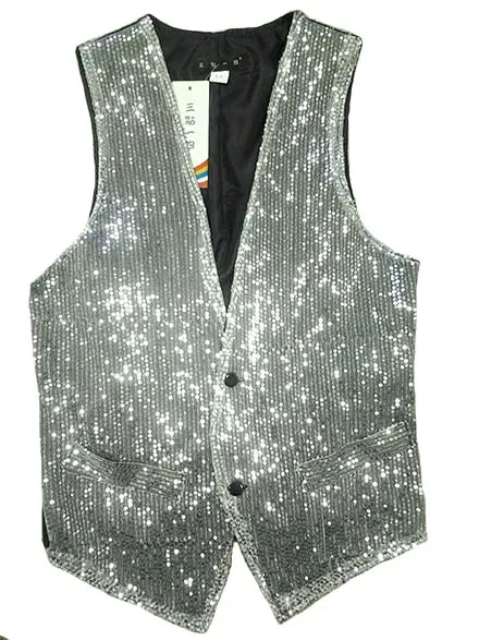 Новая мода для отдыха мужские жилеты костюмы Тонкий Блестки Золотой Красный