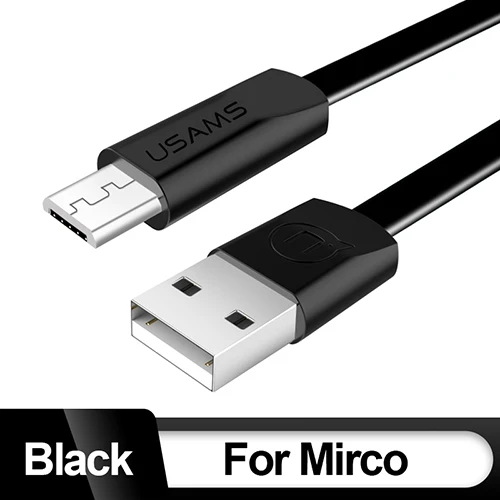 USAMS телефонный кабель для samsung huawei Android зарядный Micro USB кабель для синхронизации данных зарядный кабель 60 см/1,2 м шнур - Цвет: Black
