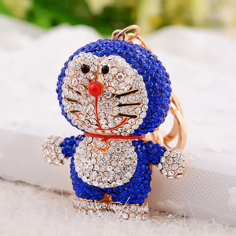 Kawaii doraemon keychain full crystal cartoon keyring lovely rhinestone machine cat key chains woman bag charm drop shipping | Украшения и