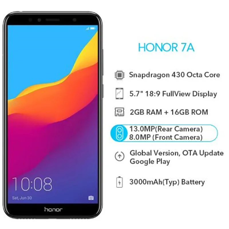 Глобальная версия сотового телефона Honor 7A 2 ГБ 16 7 А Восьмиядерный процессор Snapdragon