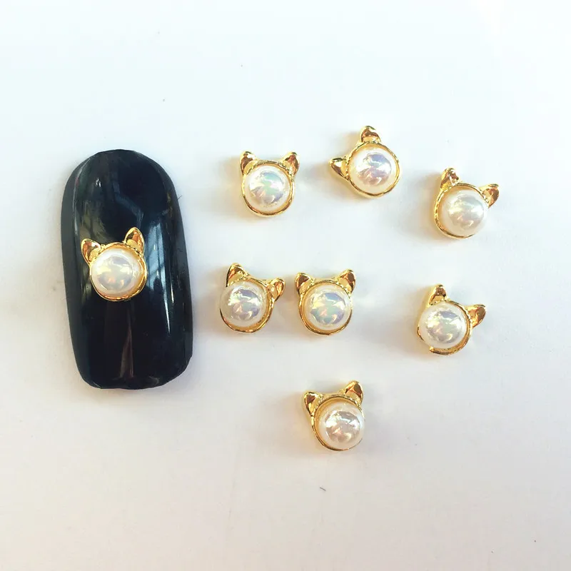 

100pcs Japanese Metal Nail Ornaments Hallucination Hollow Pearl Flower Elliptical Rabbit Star Moon Alloy Nail Paste