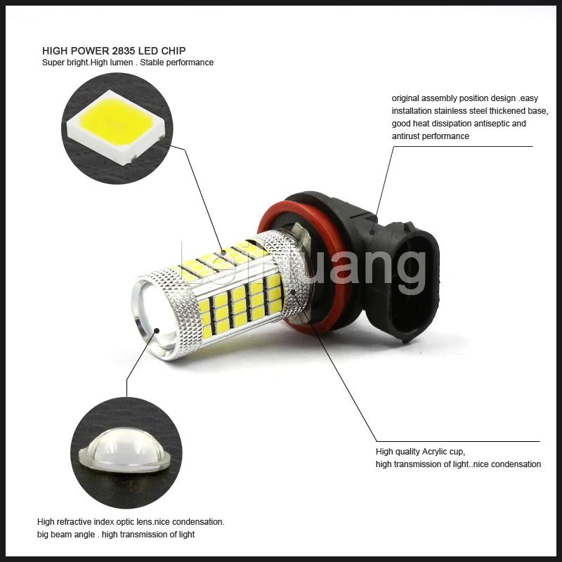 H11 2835 63 SMD LED 6000K Car Auto Projector Fog Driving Light Bulb White Source 12V Bright Than 33SMD | Автомобили и мотоциклы