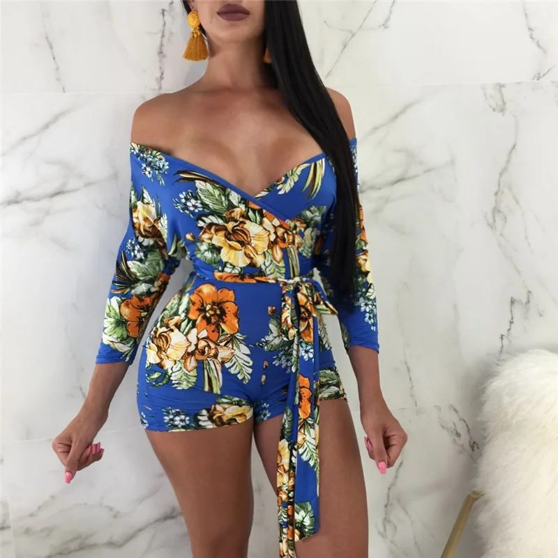 Женский Короткий комбинезон с цветочным принтом Boho сексуальный глубоким v