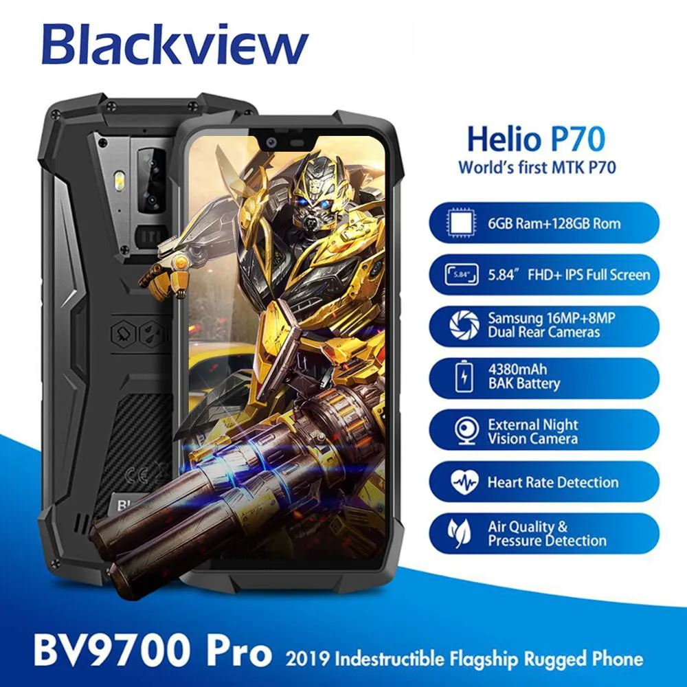 

Смартфон Blackview BV9700 Pro, Helio P70, 6 ГБ + 128 ГБ, Android 9,0, 16 + 8 Мп, двойная камера ночного видения, IP68 водонепроницаемый, мобильный телефон