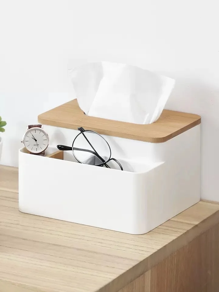 

Simple Stylish Plastic Tissue Box Bamboo Desktop Napkin Holder Case Home Kitchen Storage Box