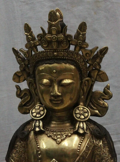 JP S0524 28&quot Tibet Tibetan Temple Bronze Dragon Robe Amitayus Long Life Goddess Statue H | Дом и сад