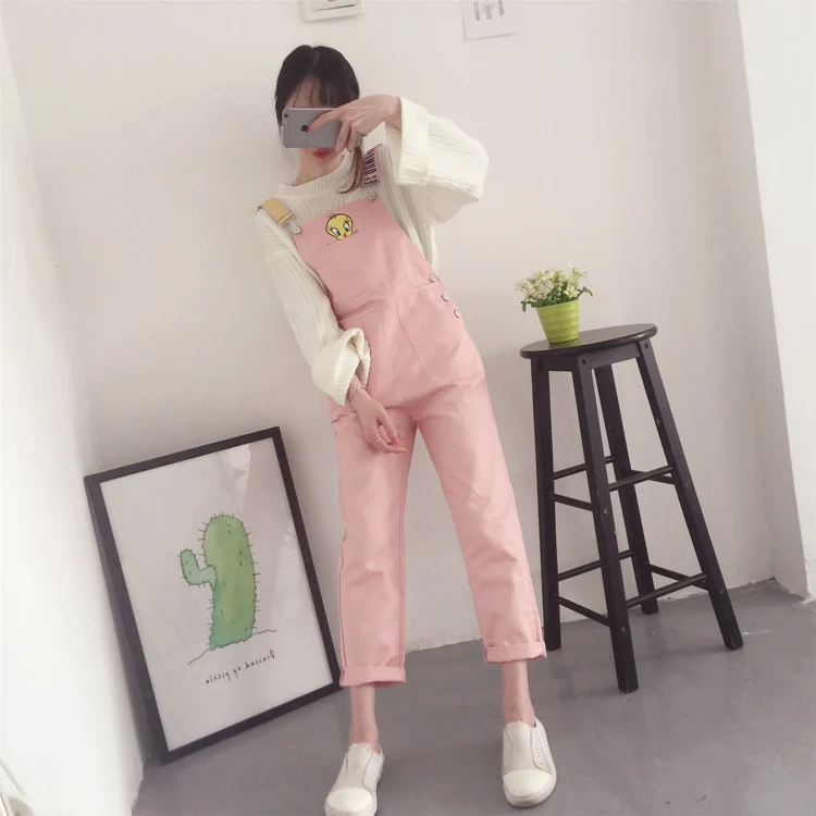 Комбинезоны женские мультфильм Kawaii сладкий розовый мягкий Универсальный досуг женские модные Студенты шикарные женские простой в Корейском Стиле Прекрасный