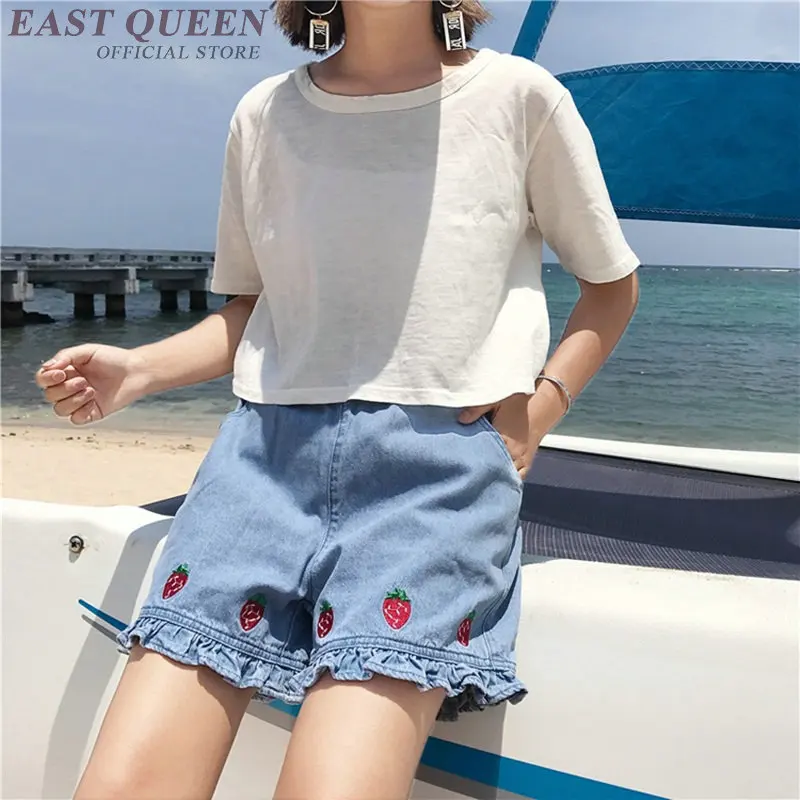 Женские шорты 2018 летние джинсы короткие с высокой эластичной талией Цветочные