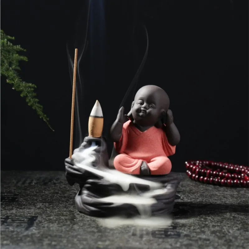 

Backflow Incense Burner Creative Purple Sand Three Not Small Monk Incense Smoked Furnace Ceramic Incense Road Home Office Decor