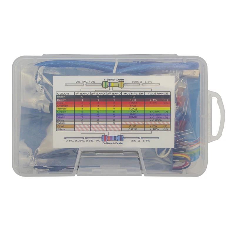 

Basic Starter Kit for for UNO R3 Breadboard Jumper Wire LED Lights USB Cable Resistor Reference Kit for + Case