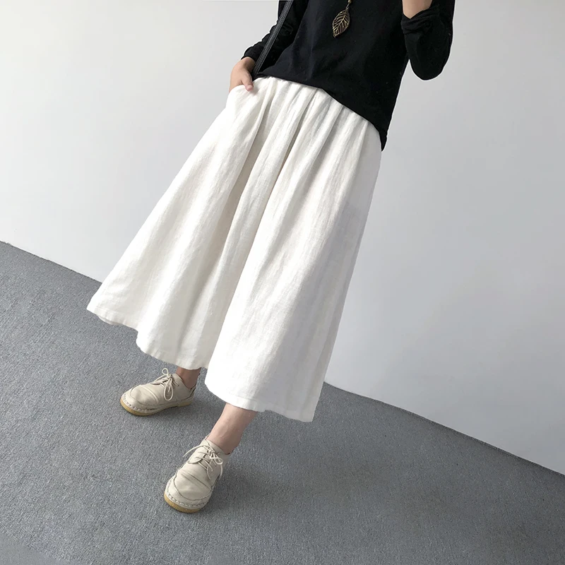 Women Skirt New Cotton Linen Literature High Waist Solid Color White Loose Casual Tops YoYiKamomo | Женская одежда