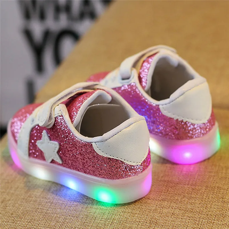 2017 весенне-осенние детские модные кроссовки украшенные звездами светящиеся