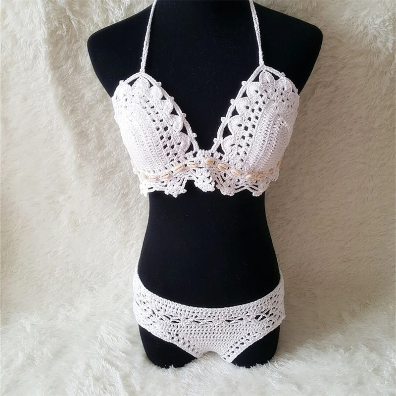 2019 Женский вязаный купальник ручной работы Вязание крючком Бразильское бикини