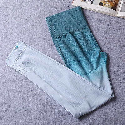 ice green pants Женский спортивный костюм для йоги, Омбре, бесшовные леггинсы+ короткий рукав, короткий топ, 2 предмета, спортивная одежда, летний спортивный комплект, одежда для бега и тренировок - Цвет: ice green pants