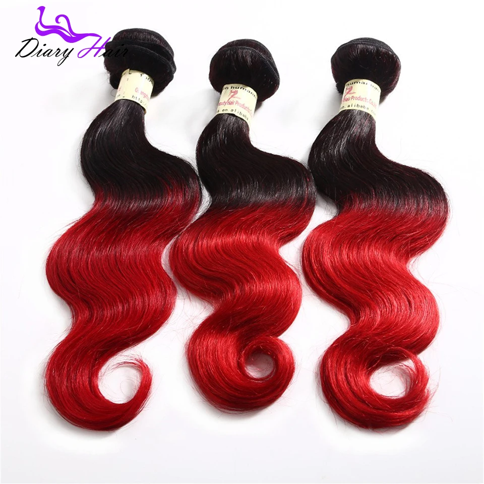 Brazilian ombre virgin hair body wave 7A unprocessed #1b red human extensions cheap black to two tone weave 100g |