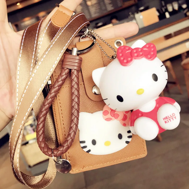 Chocolate Hello kitty, высокое качество, держатель для бейджа, ID, удобная сумка для монет, держатель для карт, ремешок, посылка, плюшевый Кошелек, Подарочная подвеска - Цвет: Chocolate