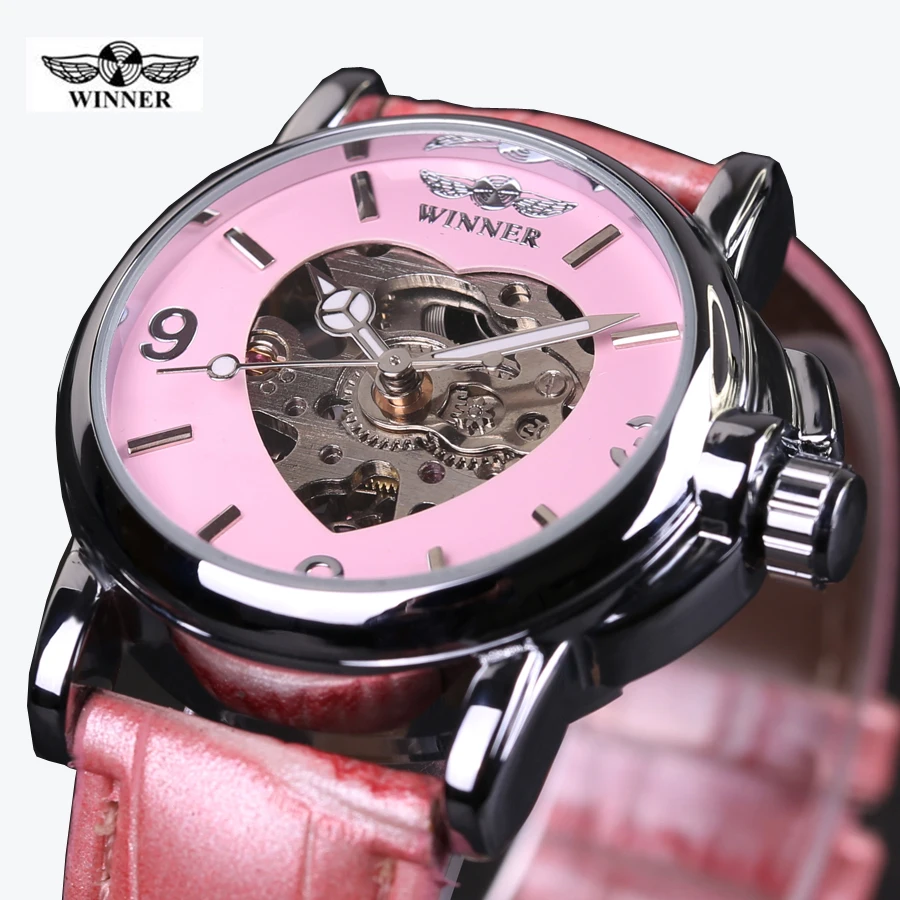 Fashion Brand Winner Leather Band Women Men Skeleton Automatic Mechanical Watch Dress Wrist | Наручные часы