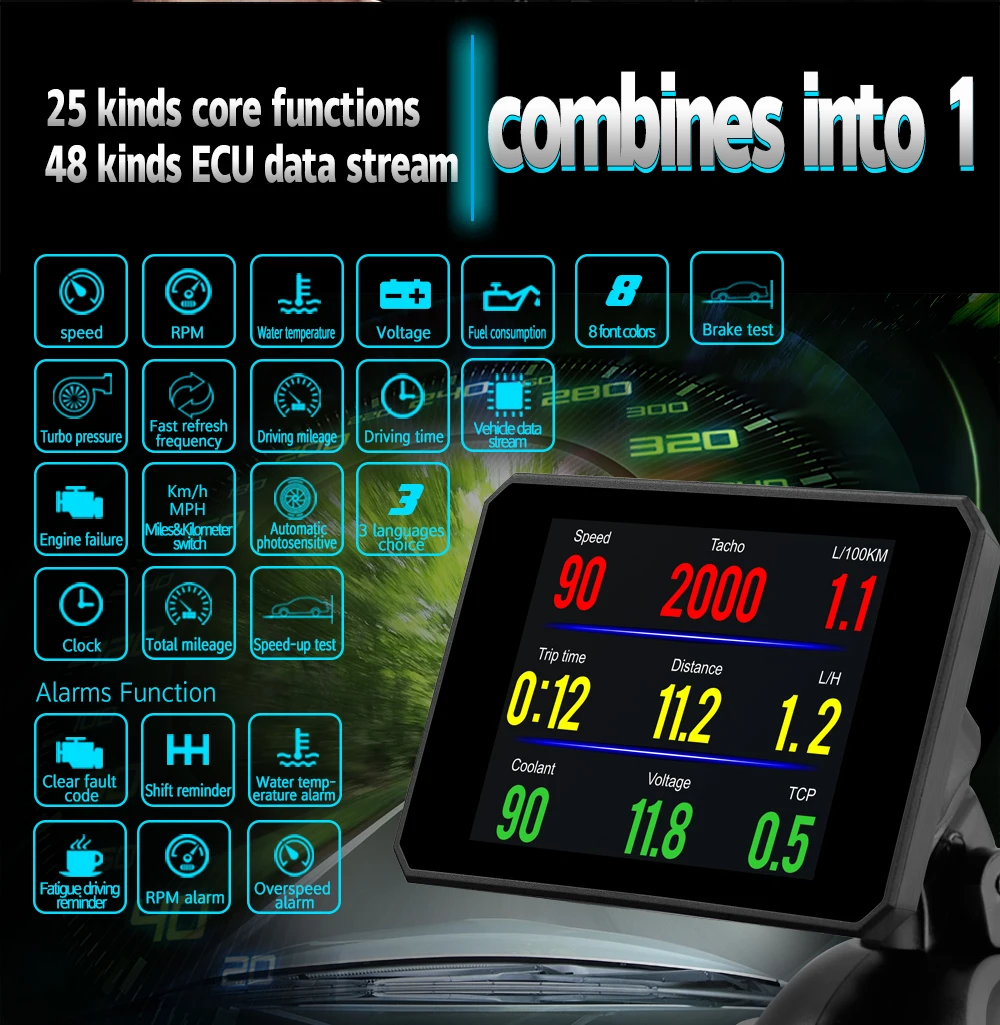 Дисплей HUD OBD II 2 P16 температура автомобиля км/ч MPH Turbo Boost давление скорость проектор на лобовое стекло для автомобиля HUD