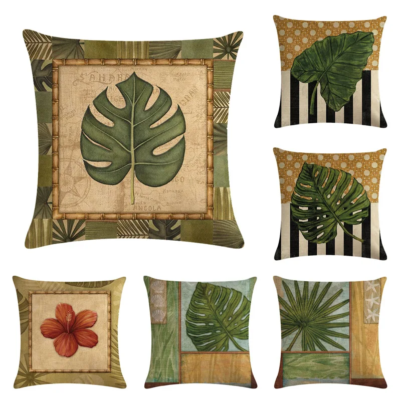 

Green plants Cushion Cover Flower Throw Pillow Case 45X45cm Vintage Cushion Cover For Bedroom Sofa