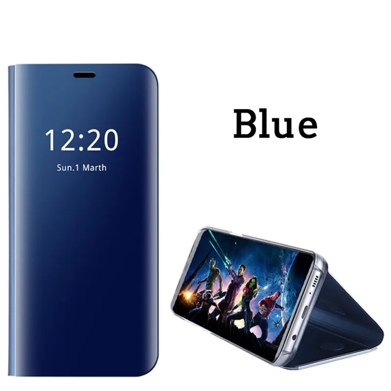 Blue Зеркало Флип кожаный чехол для samsung Galaxy M10 M20 M30 A10 A20 A30 A40 A40S A50 A60 A70 A80 A90 с умным окном на заднюю панель для телефона - Цвет: Blue