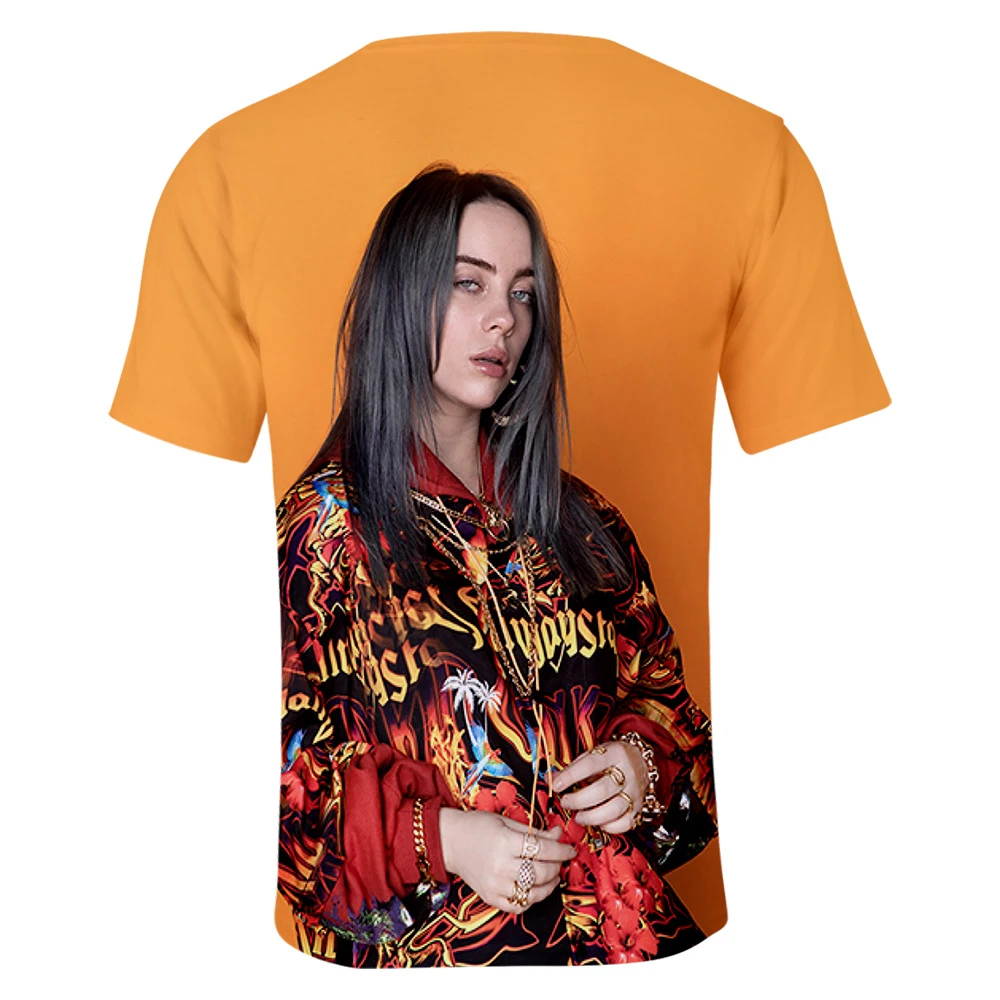 Billie Eilish, новинка, 3D футболка, для мужчин, летняя мода, хип-хоп, Harajuku, повседневная одежда, Billie Eilish, 3D, для девочек, желтая футболка