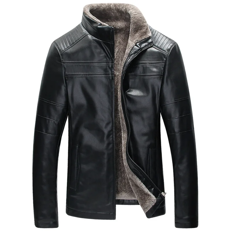

Men's PU leather jacket with thick warm fur collar fur coat