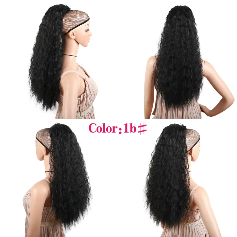 Deyngs Synthetic Long Kinky Curly ponytail 20 inch 120g long draw string ponytail with clips in high puff ponytail hair exte