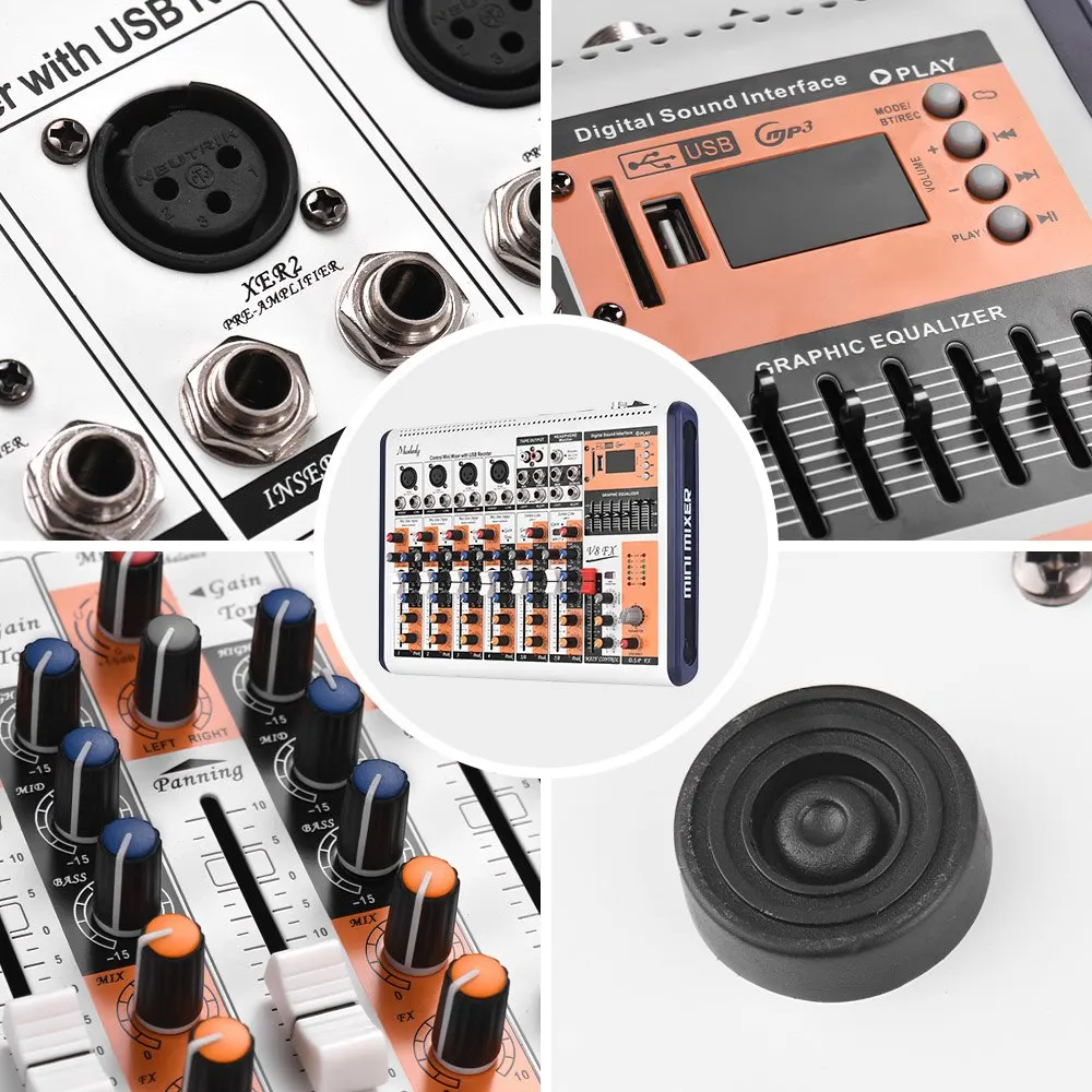 Muslady V8-FX 8-канальный Портативный смешивания консольный микшер встроенная карта памяти 16 dsp-эффекты+ 48V Phantom Мощность поддерживает подключения BT