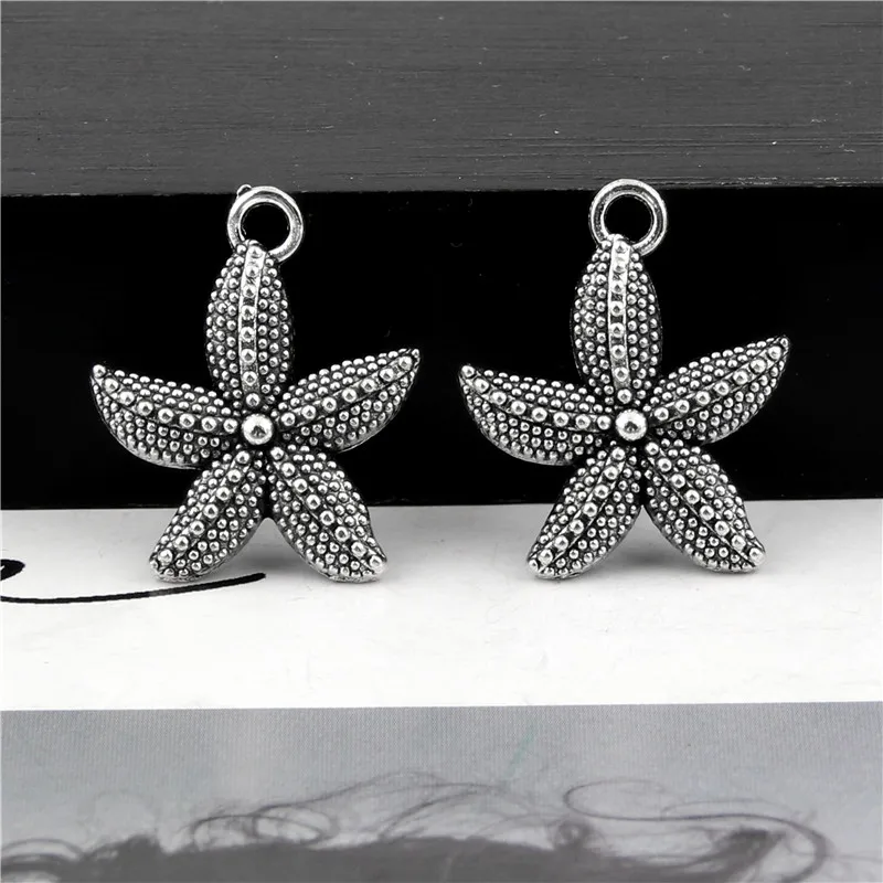 Подвески серебряного цвета в виде морских звезд 30 шт. 16 х20 мм A3126 | Украшения и