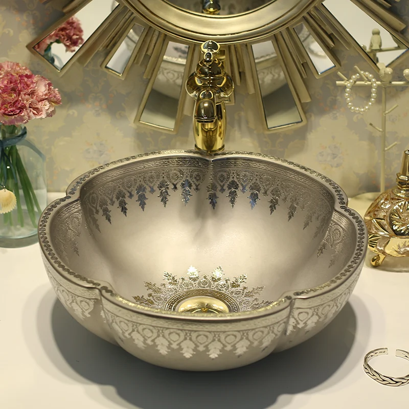 Столешница с цветами раковина для умывальника разрисованная вручную ванной