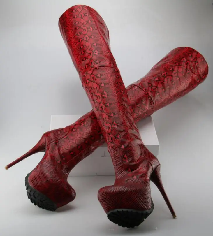 Women Python Gladiator Knee High Boots Red Wine Platform Zipper Over knee Booty HIgh Heel Slim Sexy Thigh Plus Size 10 | Обувь