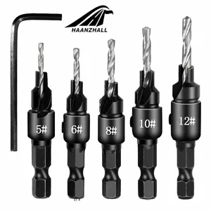 Набор сверл для зенковки по дереву, 5 шт., пилотные отверстия для сверления винтов размером #5 #6 #8 #10 #12