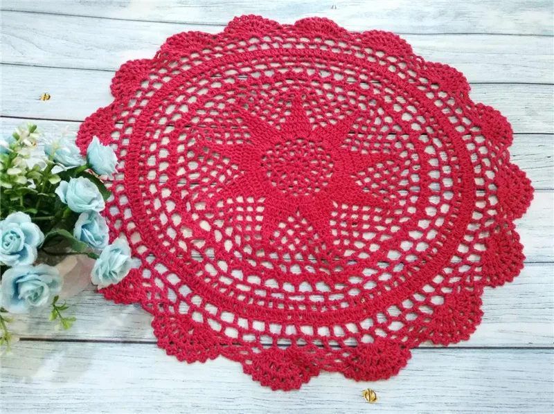 40 см круглая хлопковая салфетка вязаные цветы кружево Doily обеденный стол коврики Салфетки сервировочные рождественские напитки подставки для чая набор кухня