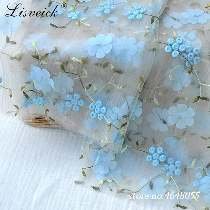 NEW 1yard Elegance 3D Flower Embroidered Tulle Lace Fabric Applique Fabrics French Chiffon Lace DIY dress skirt Clothing Fabric