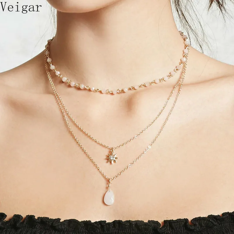 Богемное Колье чокер с бусинами золотого цвета цепочкой для женщин ожерелья и