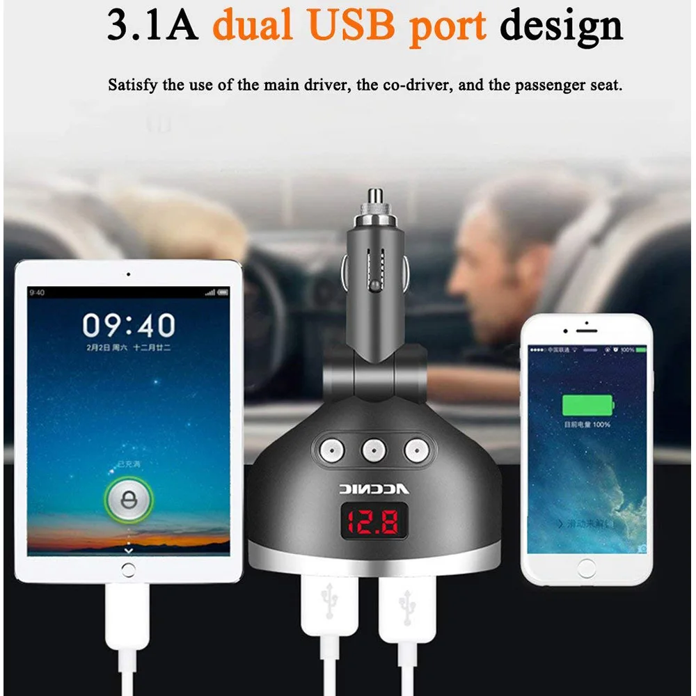 Автомобильный прикуриватель 120 Вт в два USB порта со светодиодным дисплеем|Кабели