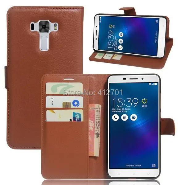 

100pcs/lot Free shipping litchi Lychee Wallet Leather Case TPU case inside For Asus Zenfone 3 Laser ZC551KL