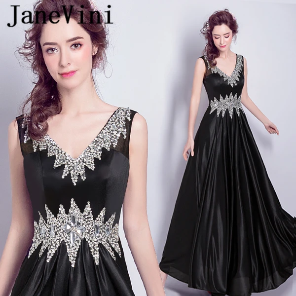 JaneVini Vestidos черные платья с блестками и кристаллами для матери невесты атласные