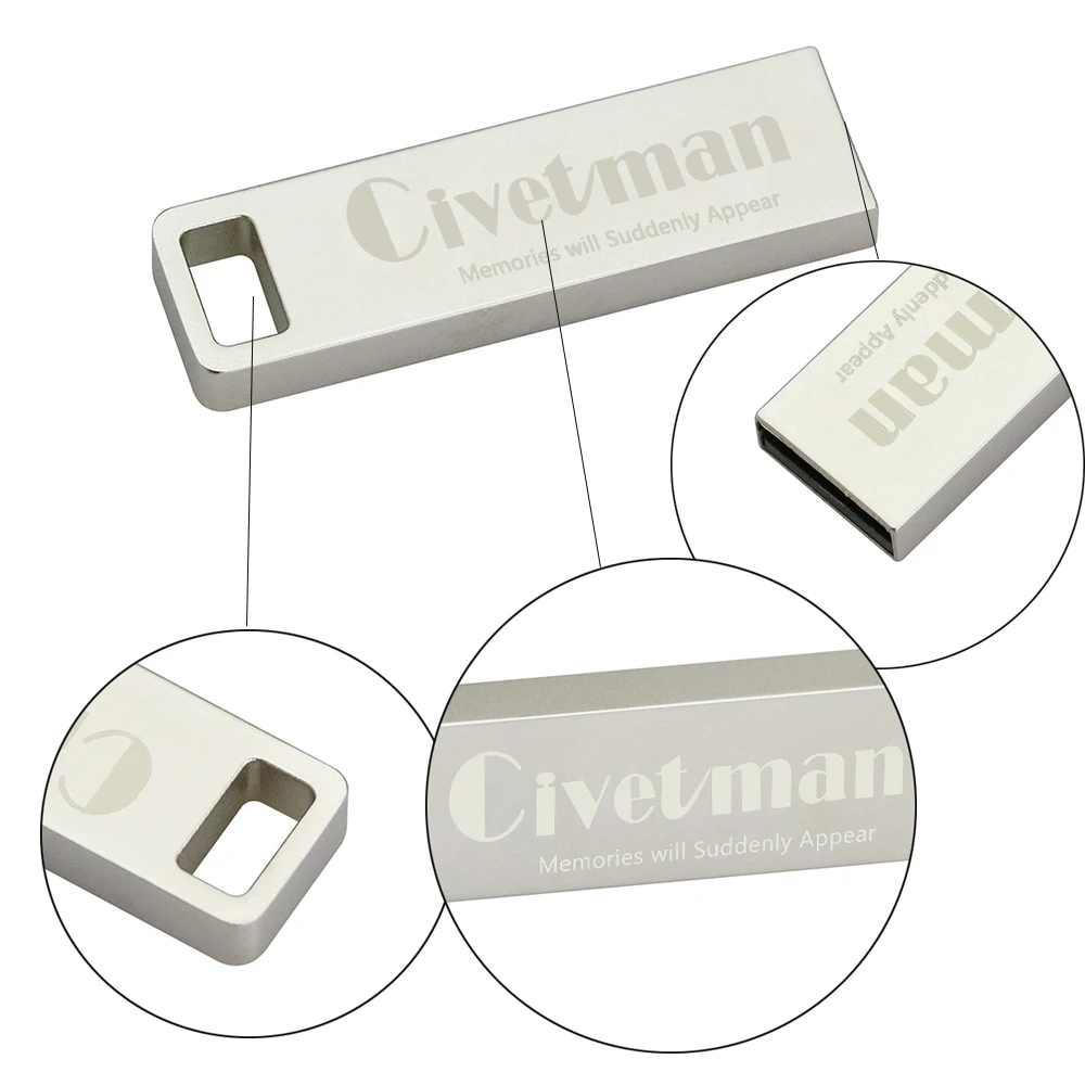Водонепроницаемый USB флеш накопитель Civetman металлический серебристый флэш