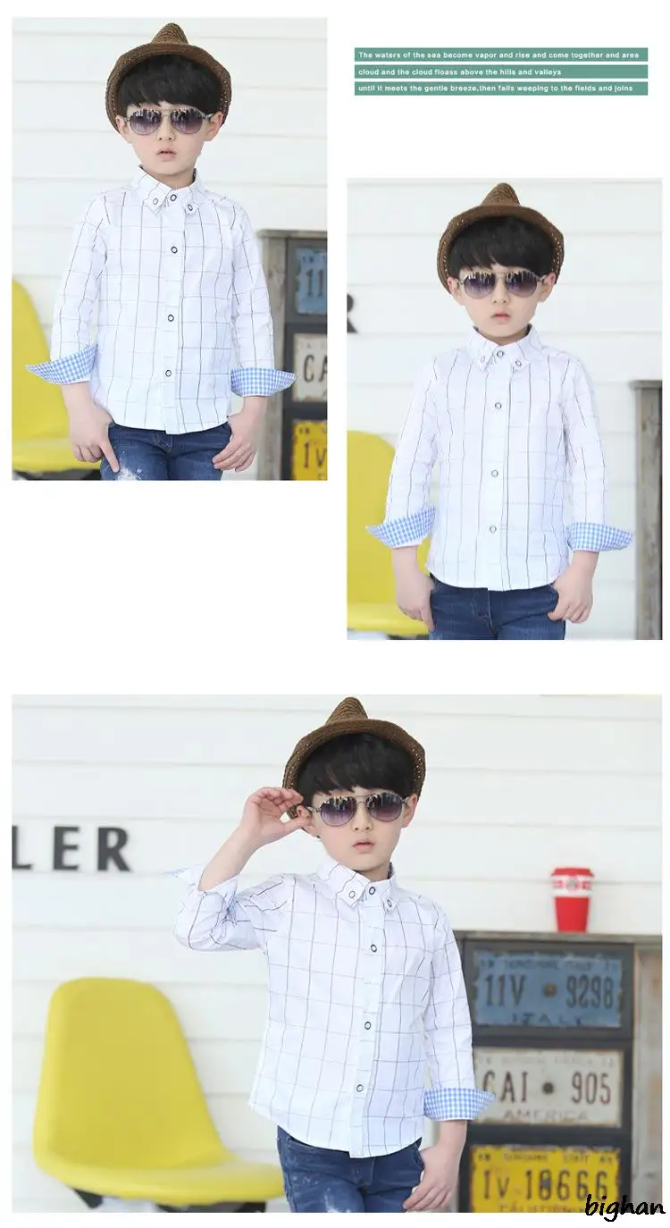 2016 свободного покроя клетчатые рубашки с отложным воротником мальчики детские