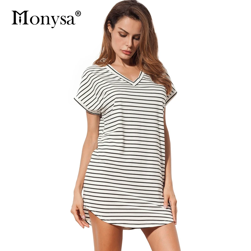Фото T shirt dress женщины 2017 лето новые поступления черный и белый полосатый дамы v шеи с T shirt dress женщины 2017 лето новые поступления черный и белый полосатый дамы v шеи с