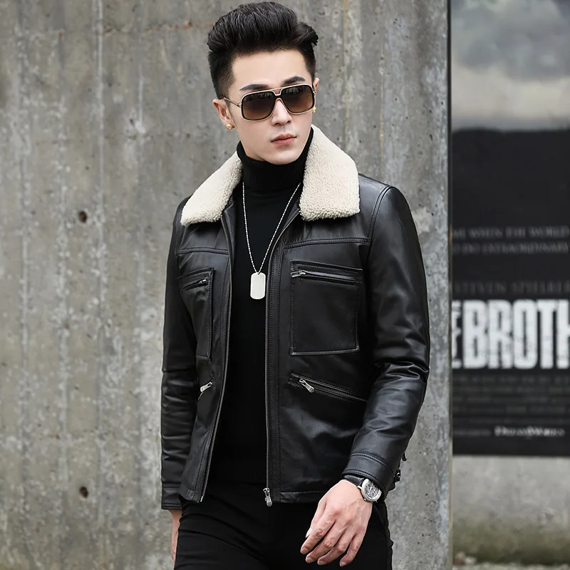 Black Leather Jacket Men Spring Autumn Genuine Cow Leather Mens Vintage Short Cowhide Coat Real Leather Slim Jackets nr31 YY512 - Цвет: Black