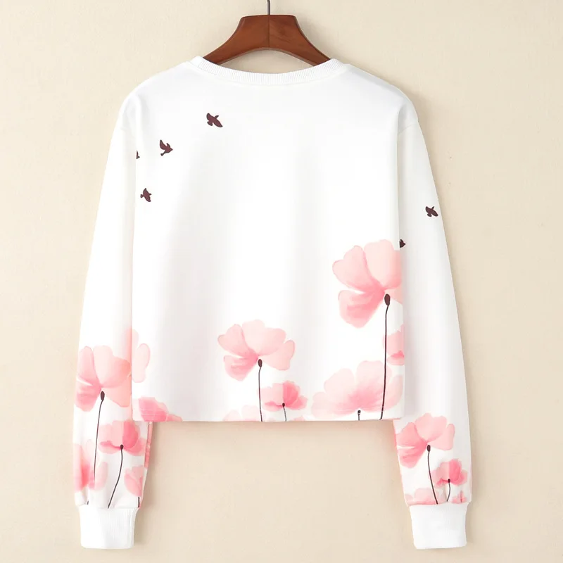 bts Harajuku - head of flowers birds women's fashion short sleeved hoodies printing | Женская одежда