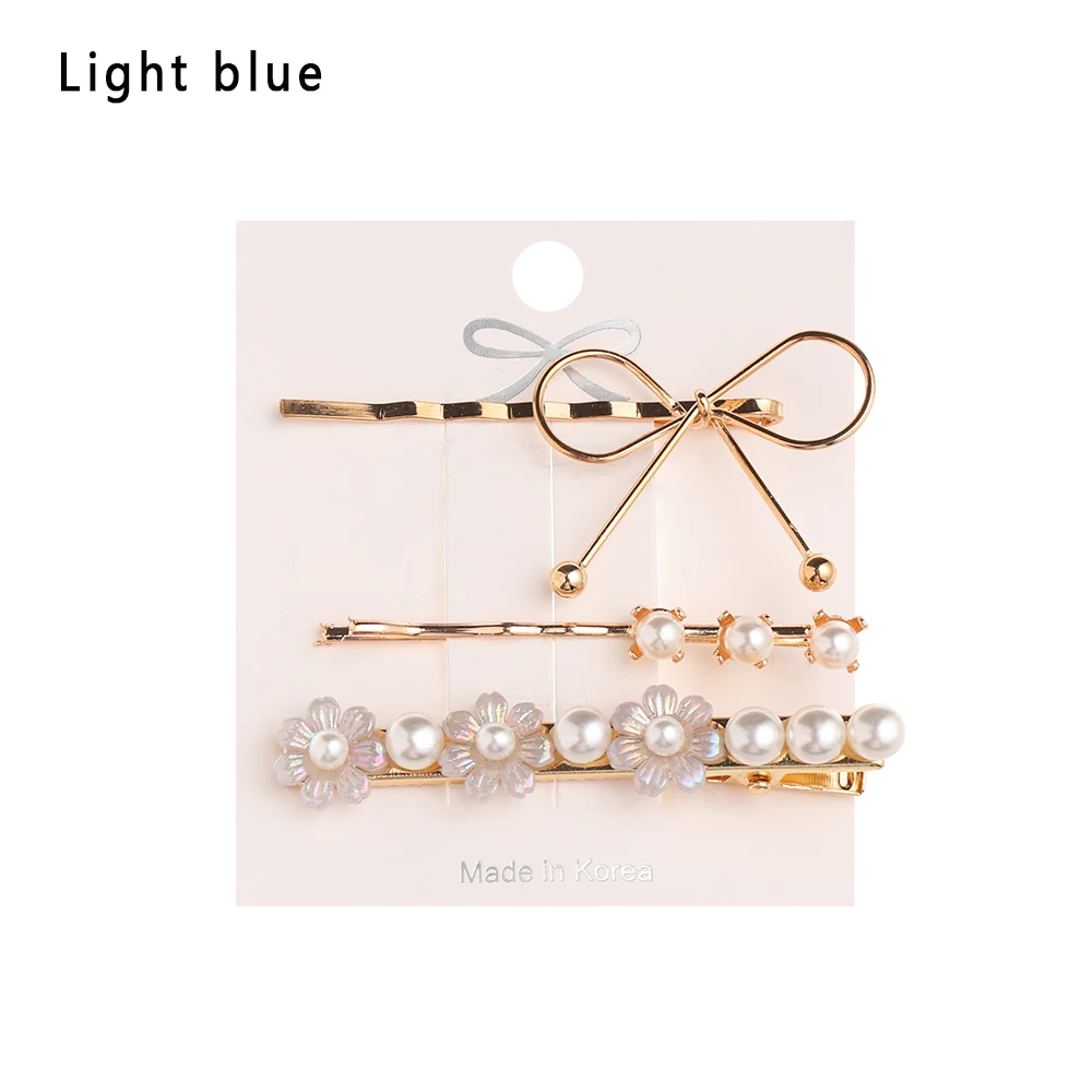 8 3PCS/Set Fashion Pearls Acetate Geometric Hair Clips For Women Girls Headband Sweet Hairpins Barrettes Hair Accessories Set - Цвет: 8